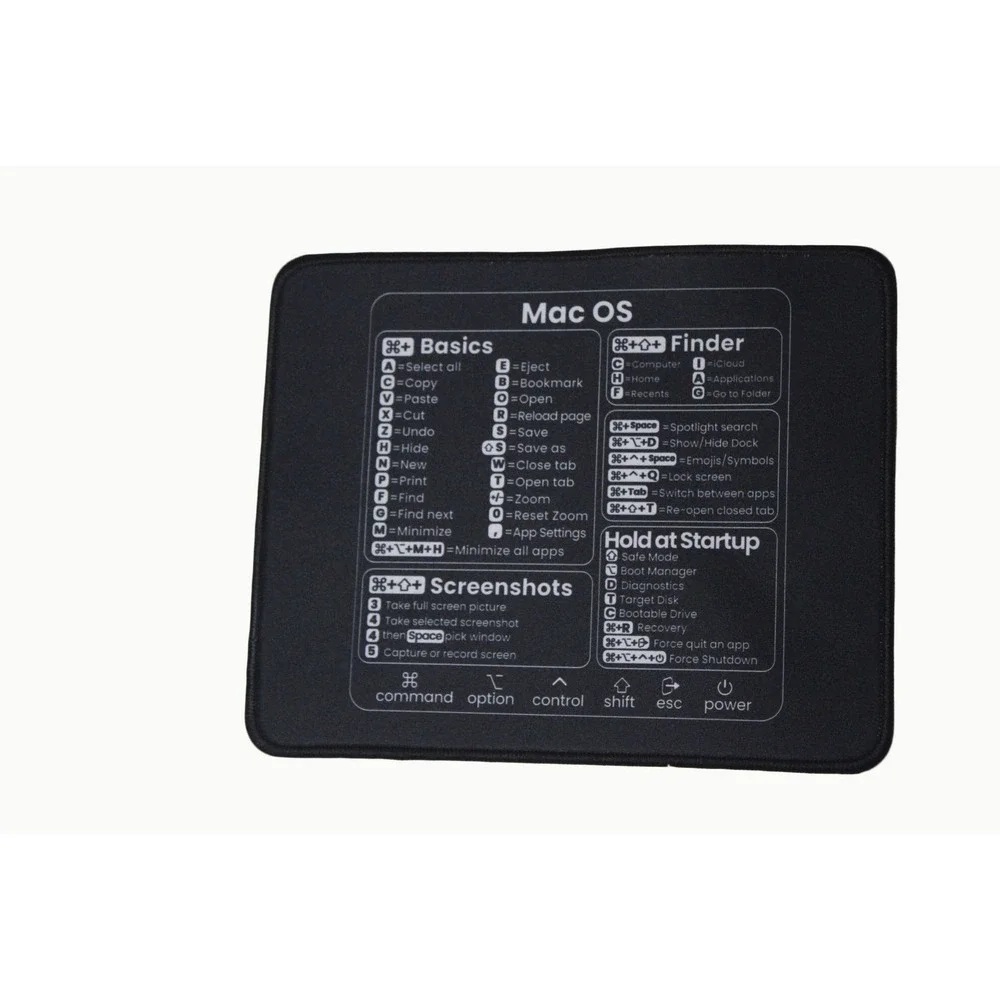 Mac OS Shortcut Mouse Pad Black Non-Slip Rubber Base Office Computer Accessory